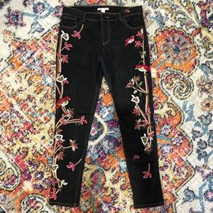 Alice + Olivia Embroidered Stretch Skinny Jeans